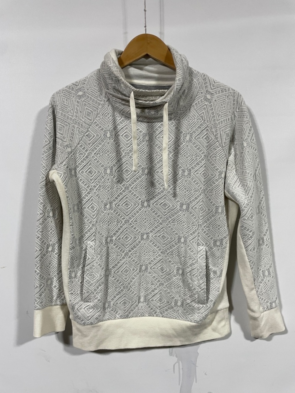 Prana Ivory Textured Cowl Neck Pullover